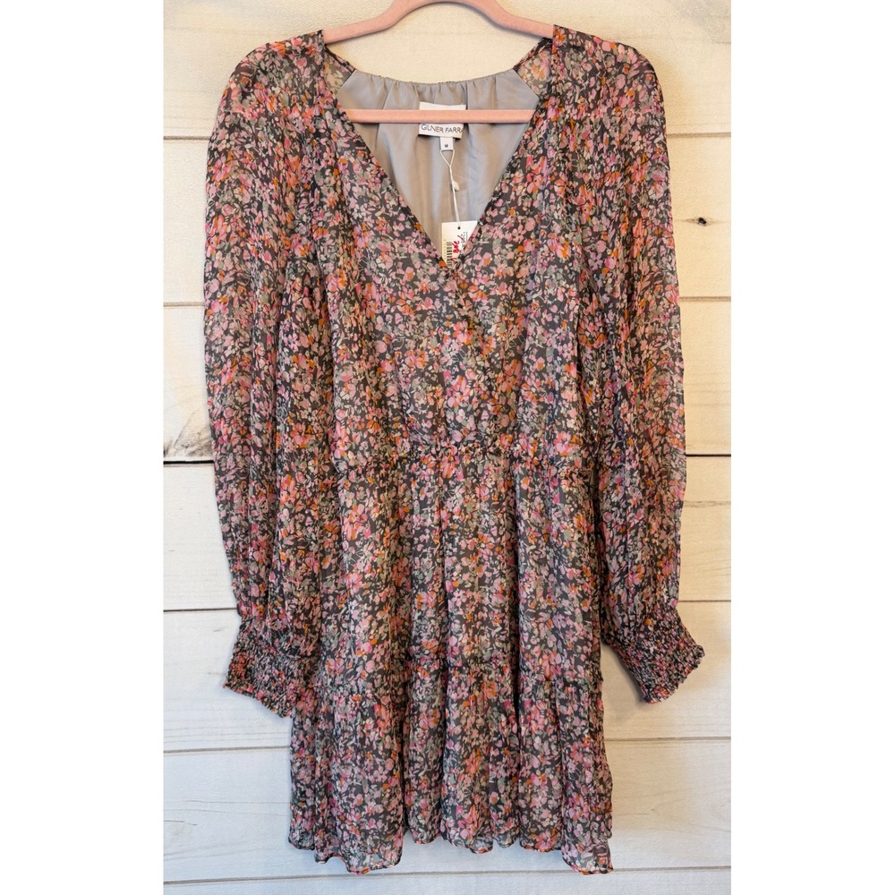 Gilner Farrar Saige Dress Dusty Rose Floral V-Neck Smocked Mini GF394VCH M